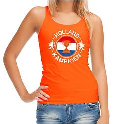 Foto van Oranje fan tanktop / kleding holland kampioen met beker ek/ wk voor dames m - feestshirts