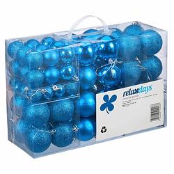 Foto van Relaxdays kerstballen - 100x st - intens blauw - 3, 4 en 6 cm - kunststof - kerstbal