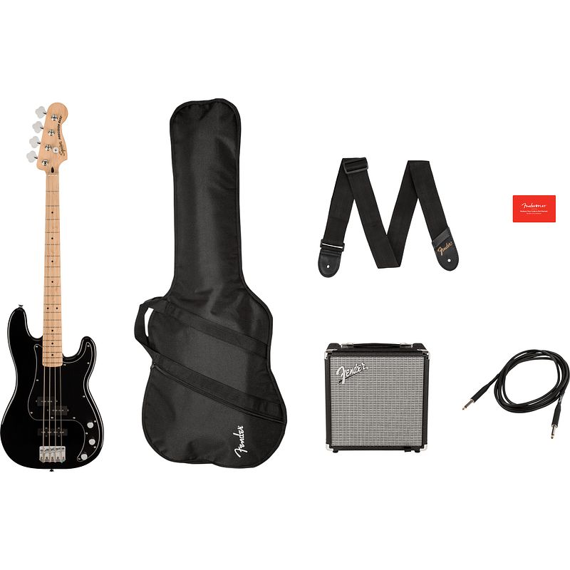 Foto van Squier affinity series precision bass pj pack mn black starterset elektrische basgitaar