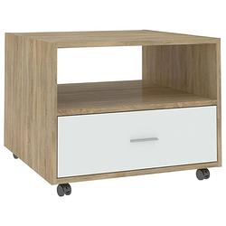 Foto van The living store salontafel universele wielen - 55 x 55 x 40 cm - wit en sonoma eiken