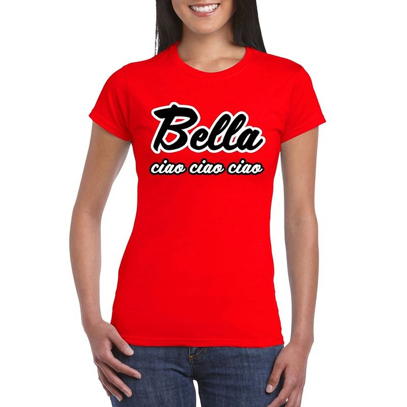 Foto van Rode bankovervaller bella ciao t-shirt voor dames m - feestshirts