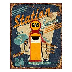 Foto van Clayre & eef tekstbord 25x33 cm geel ijzer benzinepomp garage wandbord spreuk wandplaat geel wandbord spreuk