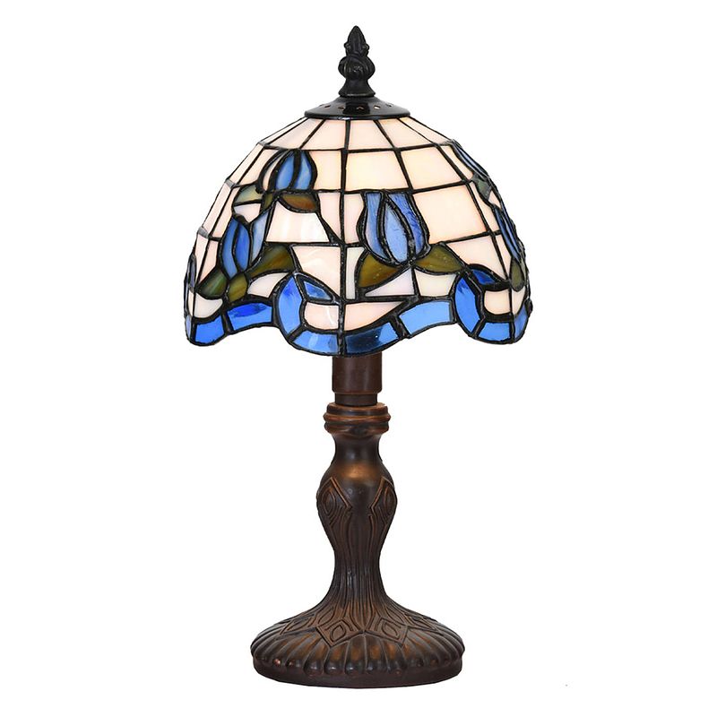 Foto van Lumilamp tiffany tafellamp ø 18*32 cm blauw beige glas tiffany bureaulamp tiffany lampen blauw tiffany bureaulamp