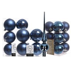 Foto van Kerstversiering kunststof kerstballen met piek donkerblauw 6-8-10 cm pakket van 45x stuks - kerstbal