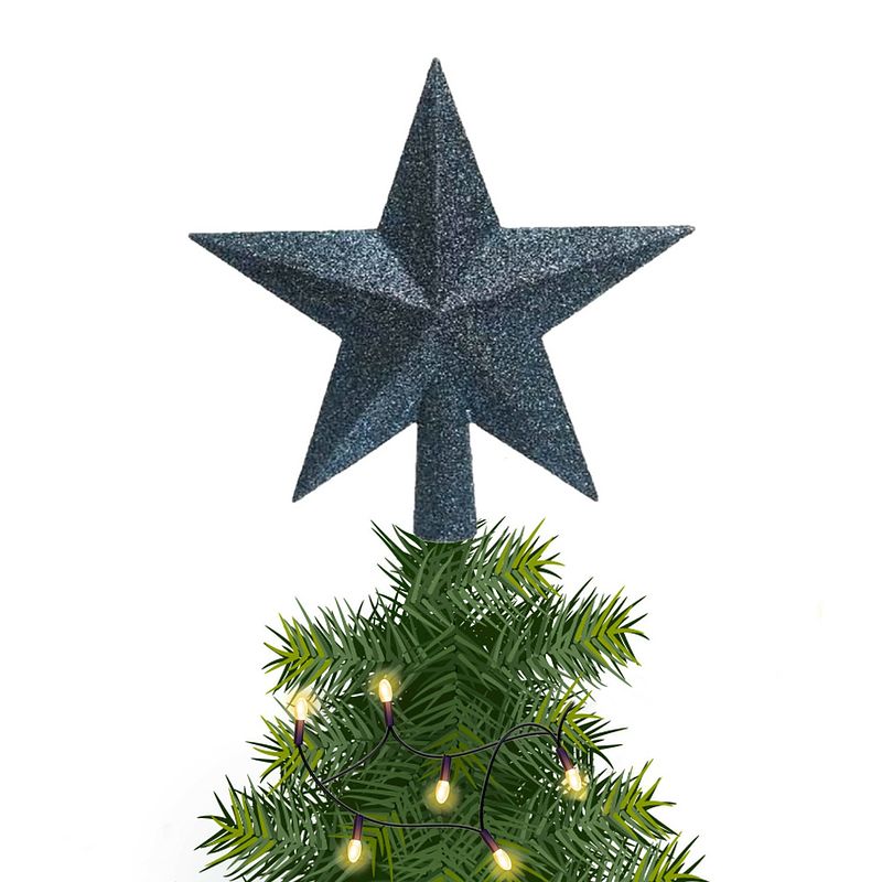 Foto van Kunststof piek kerst ster donkerblauw met glitters h19 cm - kerstboompieken