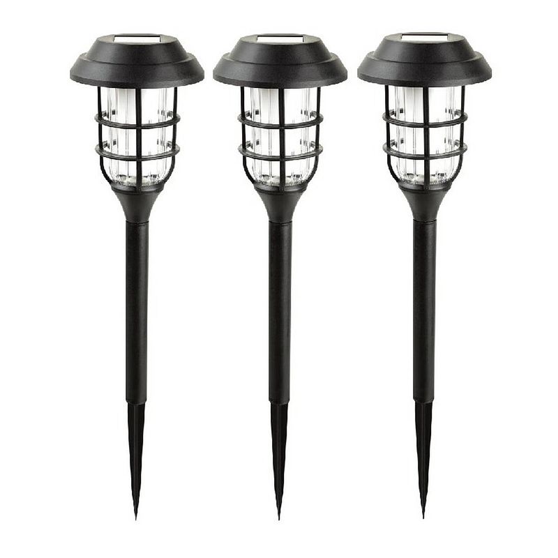 Foto van Benson solar tuinlamp - 3x - zwart - led flame effect - oplaadbaar - d12 x h43 cma  - fakkels