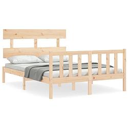 Foto van The living store bedframe massief grenenhout - 195.5 x 125.5 x 81 cm - multiplex lattenbodem - functioneel hoofd- en