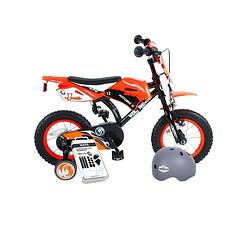 Foto van Volare kinderfiets motorbike - 12 inch - oranje - inclusief fietshelm + accessoires