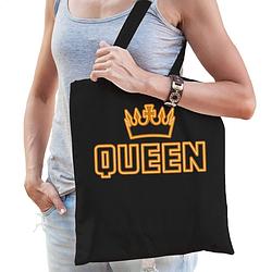 Foto van Koningsdag tas/shopper - queen - zwart - 42 x 38 cm - katoen - feest boodschappentassen