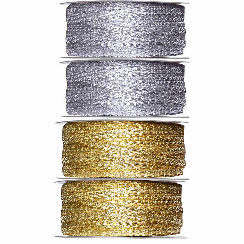 Foto van 4x hobby/decoratie metallic zilver en goud sierlinten 3 mm x 25 meter - cadeaulinten