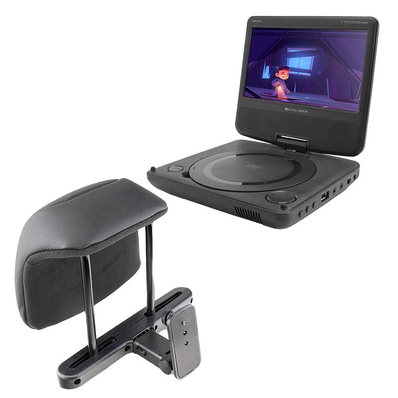 Foto van Caliber draagbare dvd speler auto - 7 inch scherm - incl hoofdsteun montagesysteem en hoofdsteunhouder (mpd107)