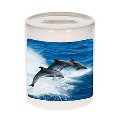 Foto van Dieren foto spaarpot dolfijn groep 9 cm - dolfijnen spaarpotten jongens en meisjes - spaarpotten