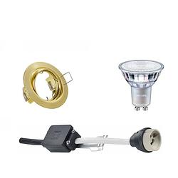 Foto van Led spot set - gu10 fitting - inbouw rond - mat goud - kantelbaar ø83mm - philips - master 927 36d vle - 4.9w - warm wit