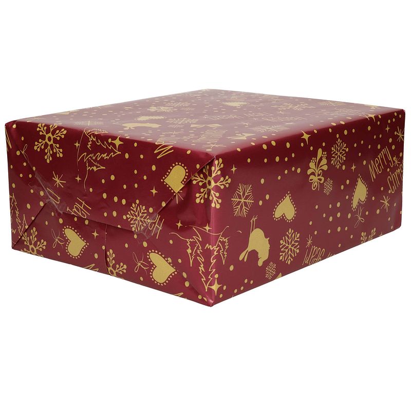 Foto van 3x rollen inpakpapier/cadeaupapier kerst print bordeaux rood 2,5 x 0,7 meter 70 grams luxe kwaliteit - cadeaupapier