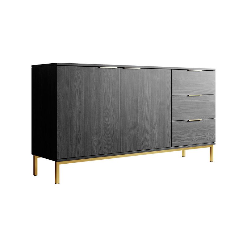 Foto van Meubella dressoir ponchi - zwart eiken - 150 cm