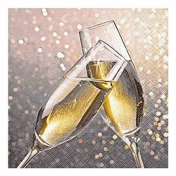 Foto van 20x champagne thema servetten met glazen 33 x 33 cm - feestservetten
