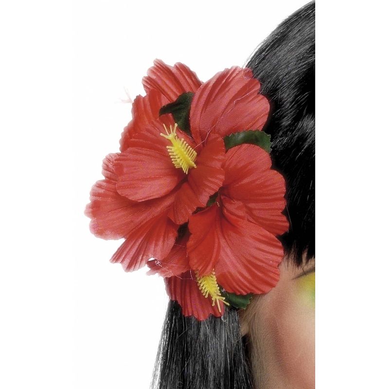 Foto van 4x stuks haarclip/haarbloem hawaii rode bloemen - verkleedhaardecoratie