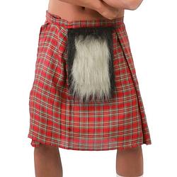 Foto van Schotse verkleed kilt rood met bontje voor heren - schotse rok - verkleedkleding/carnavalskleding