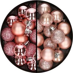 Foto van 34x stuks kunststof kerstballen roze en lichtroze 3 cm - kerstbal