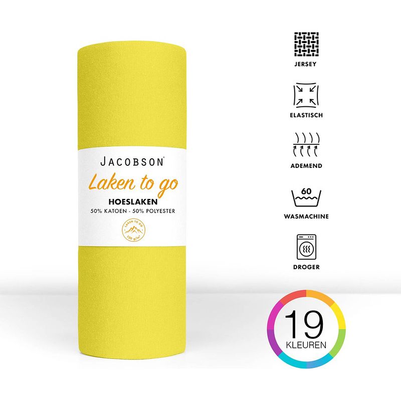 Foto van Jacobson - hoeslaken - 130x200cm - jersey katoen - tot 23cm matrasdikte - geel