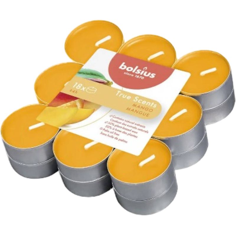 Foto van Bolsius geurtheelichtjes true scent 18 stuks 4 branduren per theelichtje mango