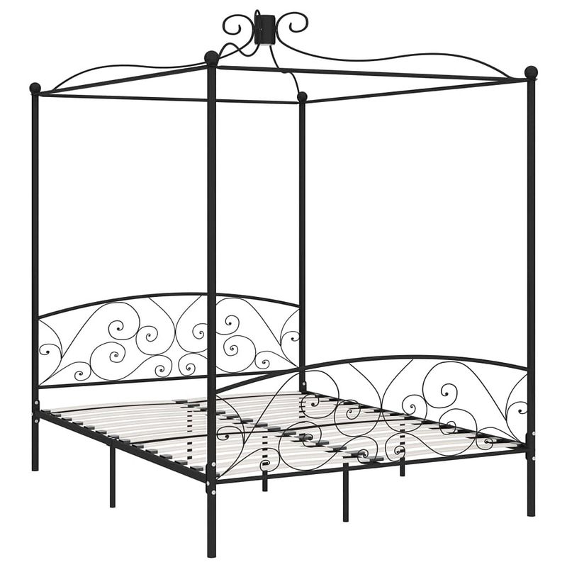 Foto van The living store metalen hemelbedframe - 211 x 169 x 227 cm - zwart - massief metaal - inclusief lattenbodem - voor