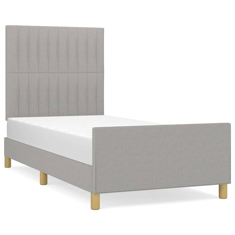 Foto van The living store bedframe - lichtgrijs - 203 x 93 x 118/128 cm - verstelbaar hoofdeind - stabiele poten - multiplex