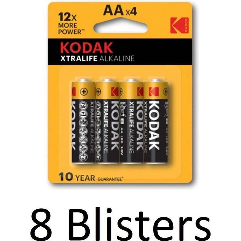 Foto van 32 stuks (8 blisters a 4 st) kodak xtralife aa alkaline batterijen