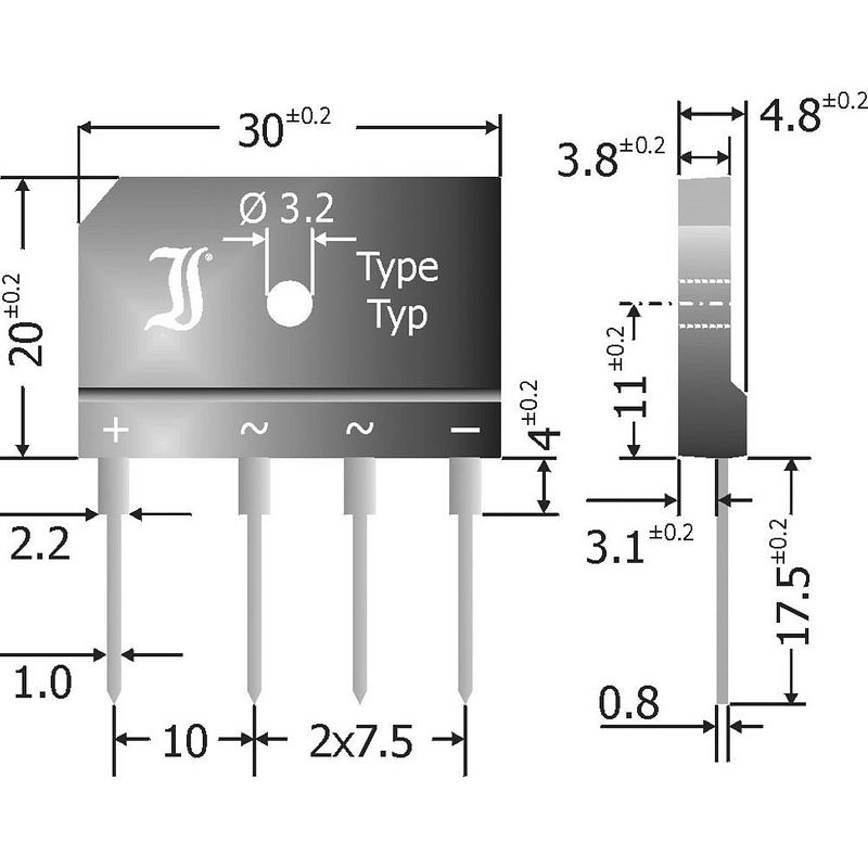 Foto van Diotec gbi25j bruggelijkrichter sil-4 600 v 25 a eenfasig