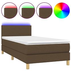 Foto van The living store boxspring - donkerbruin - 203 x 100 x 78/88 cm - verstelbaar hoofdbord - led-verlichting -