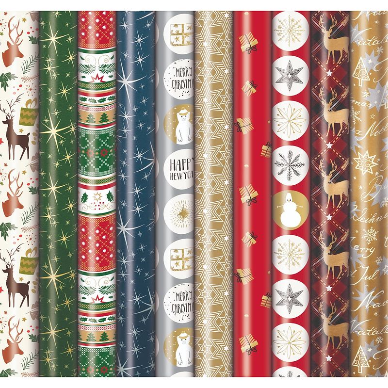 Foto van Premium assortiment luxe kerstpapier inpakpapier cadeaupapier - 200 x 70 cm - 5 rollen