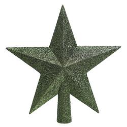 Foto van 1x glitter piek in stervorm donkergroen 19 cm kunststof/plastic - kerstboompieken