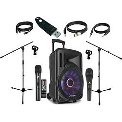 Foto van Fenton ft12led + extra mic, 2 statieven met clips, kabels en usb-stick