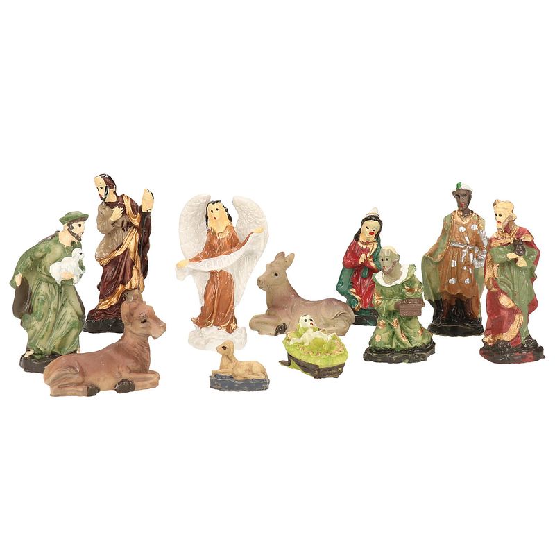 Foto van Kerststalbeeldjes - set 11x stuks - tot 5 cm -polyresin -kerstbeeldjes - kerststallen