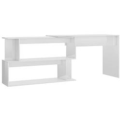 Foto van The living store bureau - hoogglans wit - 200 x 50 x 76 cm - draaibaar - met open vakken