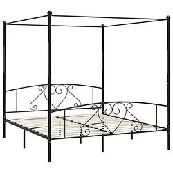 Foto van The living store hemelbedframe - zwart metaal - 209 x 187.5 x 198 cm - geschikt voor 180 x 200 cm matras