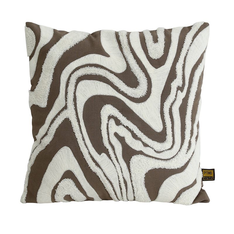 Foto van Ptmd zaraa taupe cotton cushion weavy pattern square s