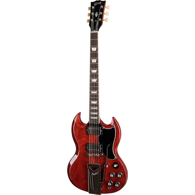 Foto van Gibson original collection sg standard 's61 sideways vibrola vintage cherry elektrische gitaar met koffer