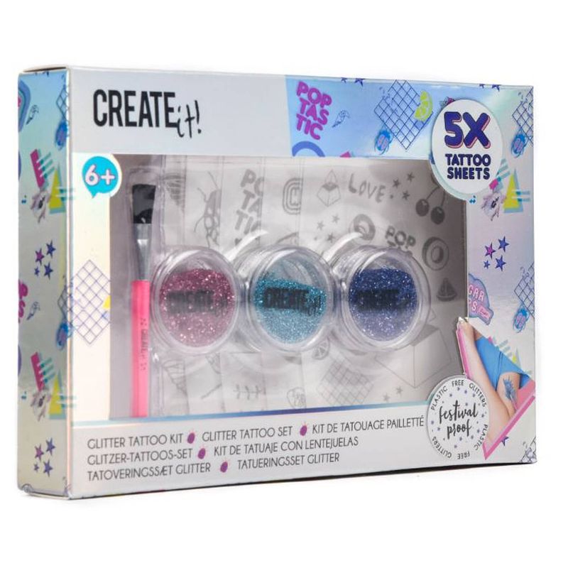 Foto van Create it! tattooset bodyglitter meisjes roze/blauw 9-delig