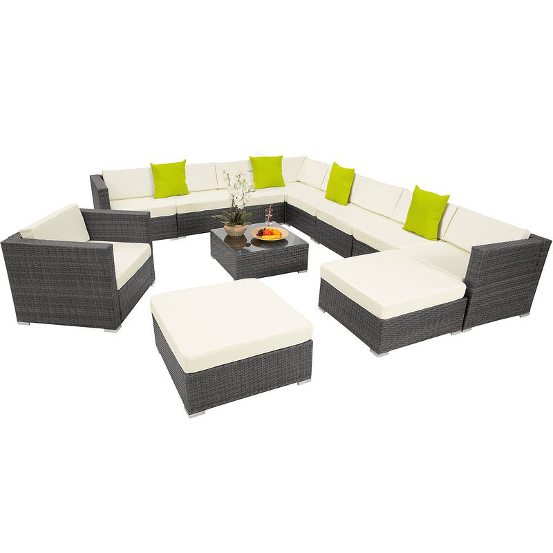 Foto van Tectake - las vegas - wicker loungeset - zitgroep xxl - grijs - 403840