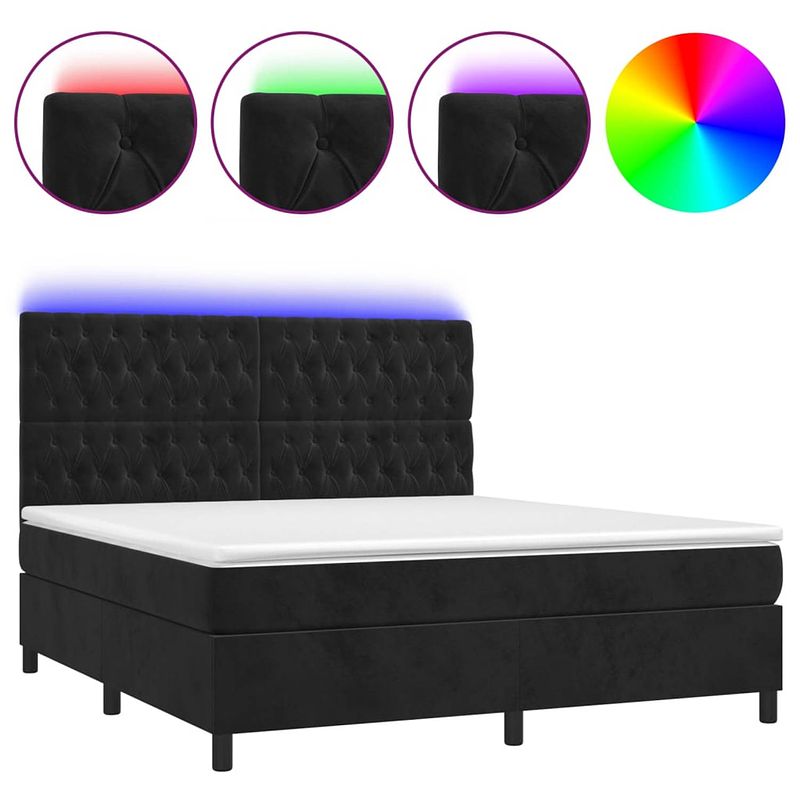 Foto van The living store boxspring bed - zacht fluweel - verstelbaar hoofdbord - kleurrijke led-verlichting - pocketvering