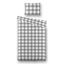 Foto van Luna bedding picnic squares - grijs dekbedovertrek 1-persoons (140 x 220 cm + 1 kussensloop) dekbedovertrek