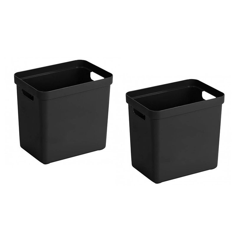 Foto van 2x kunststof opbergbakken/opbergmanden zwart 25 liter - opbergbox