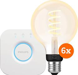 Foto van Philips hue filament white ambiance globe 6-pack + bridge