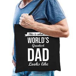 Foto van Worlds greatest dad kado tas voor verjaardag / vaderdag zwart voor heren - feest boodschappentassen