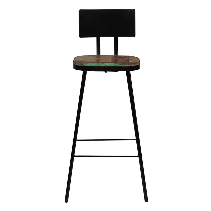 Foto van The living store houten barstoelen - antieke stijl - set van 4 - gerecycled hout - stalen frame