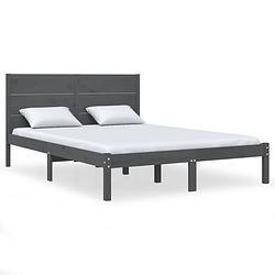 Foto van The living store houten bedframe - grijs - 205.5 x 145.5 x 100 cm - massief grenenhout