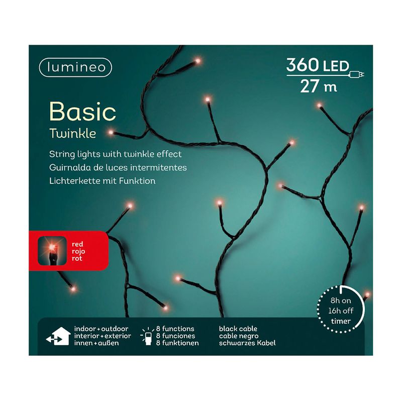 Foto van Led twinkle buitenverlichting rood met timer 32 meter - kerstverlichting kerstboom