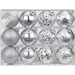 Foto van Set van 12x luxe zilveren kerstballen 6 cm kunststof mat/glans - kerstbal