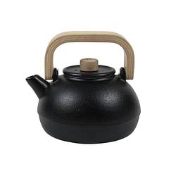 Foto van Hit gietijzeren theepot 1,1 liter - bamboe handvat - 17 x 17 x 16 cm - zwart